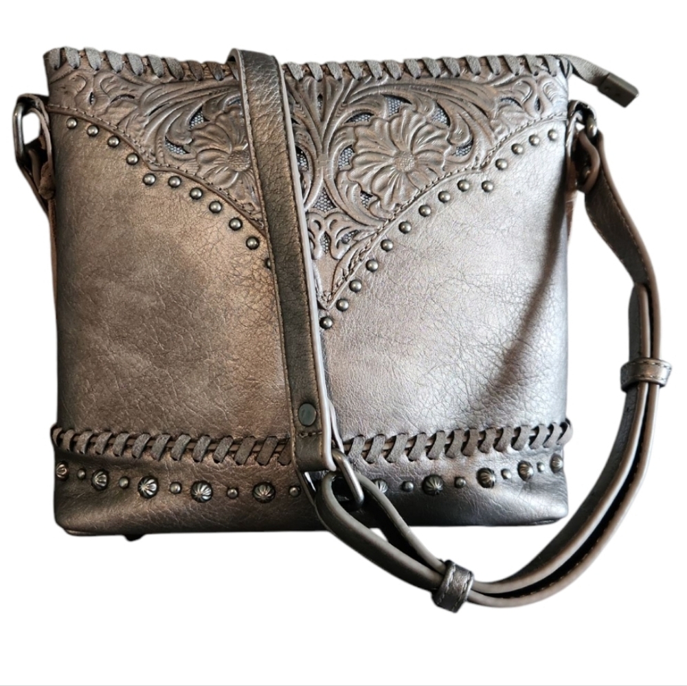 Shyanne Grey/Gunmetal Embossed Crossbody Bag / Concealed Carry Bag